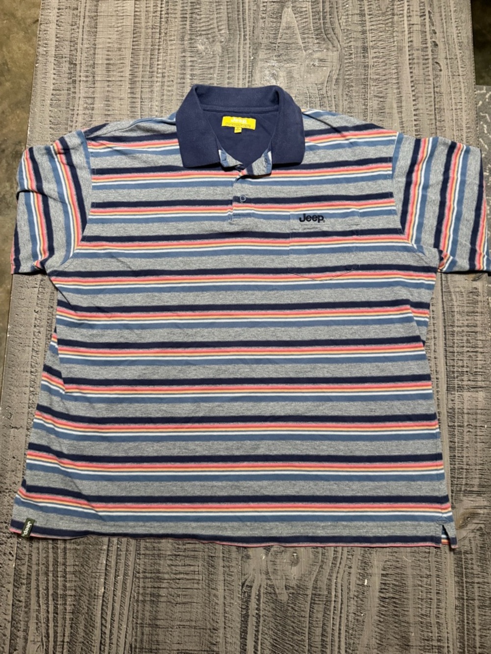 Jeep Navy Collared Polo with Multi-Stripe Pattern